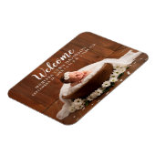 Welcome Script Girl Photo Birth Announcement マグネット (左側)