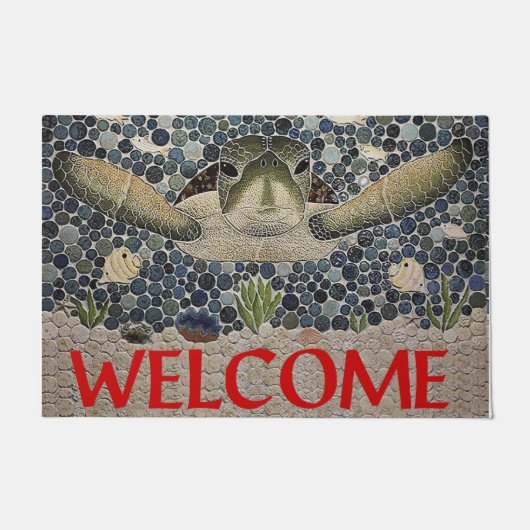 Welcome Sea Turtle Doormat,Turtle Quote Doormat ドアマット (正面)
