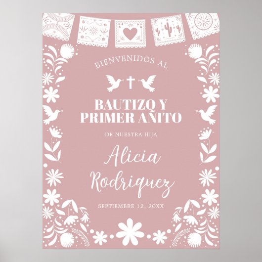 Welcome Sign BAUTIZO Pink Cielito Lindo ポスター (正面)