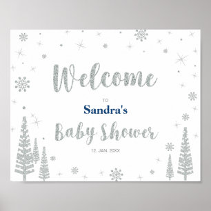 Welcome sign for Winter Baby Shower，少年，青 ポスター