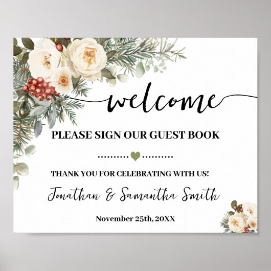 Welcome Sign Our Guest Book Winter Wedding ポスター (正面)