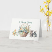 Welcome Spring Flowers Basket, Bunnies, Duckling  カード (黄色い花)