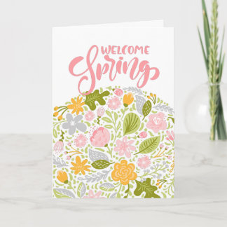 Welcome Spring Greeting Card Floral Arrangement カード