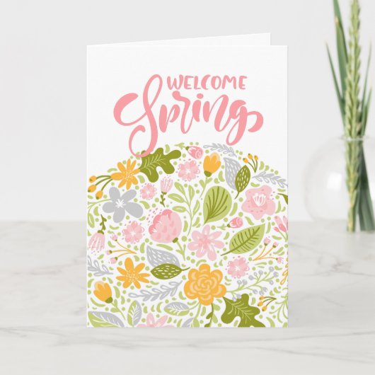 Welcome Spring Greeting Card Floral Arrangement カード (正面)