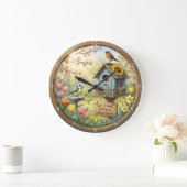 Welcome Spring Sunshine Birdhouse ラージ壁時計 (ホーム)