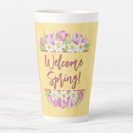 Welcome Spring Tulip and Daffodil カフェラテマグ (正面)