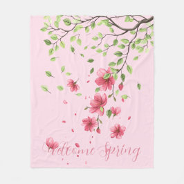 Welcome Spring with Romantic Pink Cherry Blossom フリースブランケット