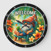 Welcome Summer Gnome  ラージ壁時計 (正面)