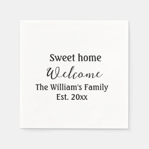Welcome sweet home 家族名 年 Est. テキスト スタンダードカクテルナプキン