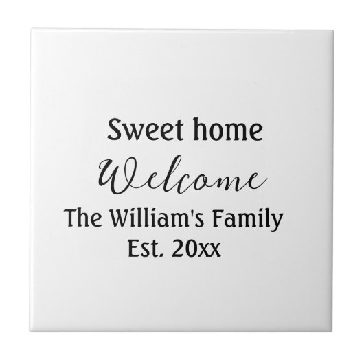 Welcome sweet home 家族名 年 Est. テキスト タイル (正面)
