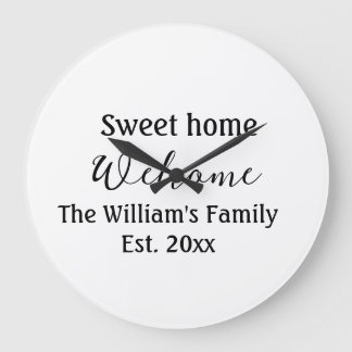 Welcome sweet home 家族名 年 Est. テキスト  ラージ壁時計