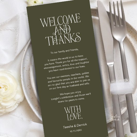 Welcome & Thanks, Place Setting Thank You Card プログラム