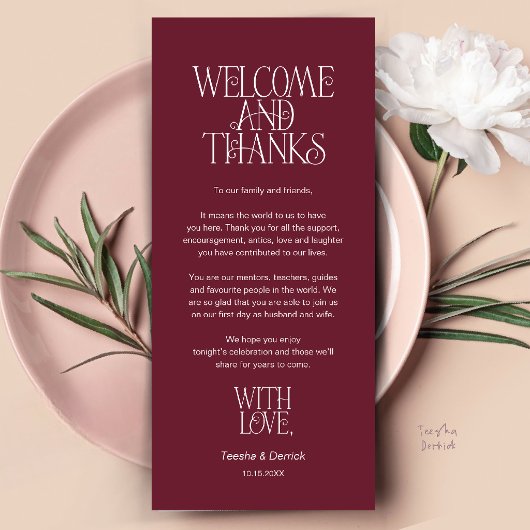 Welcome & Thanks, Place Setting Thank You Card プログラム