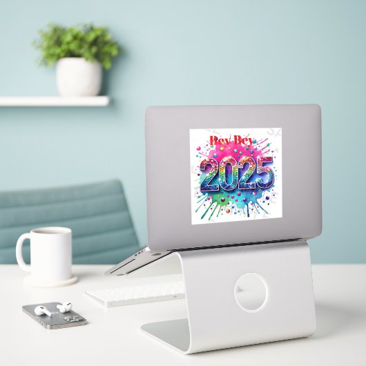 Welcome the New Year Sticker Design シール (デスク上のノートパソコン)