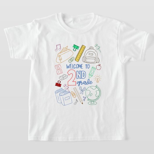 Welcome to 2Nd Grade Shirt Doodle新学期 Tシャツ (レイダウン)