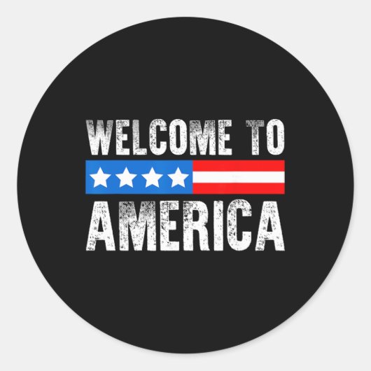 Welcome To America Patriotic Usa Flag New American ラウンドシール (正面)