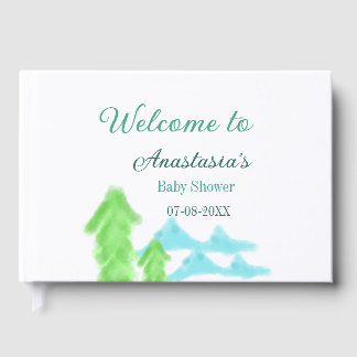 welcome to baby shower name blue green tree hill  ゲストブック