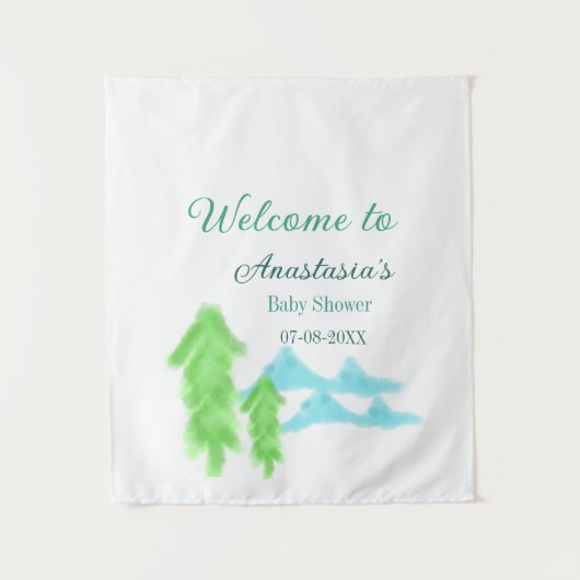 welcome to baby shower name blue green tree hill  タペストリー (正面)