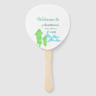welcome to baby shower name blue green tree hill  ハンドファン