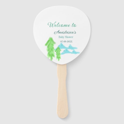 welcome to baby shower name blue green tree hill  ハンドファン (正面)
