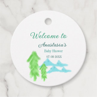 welcome to baby shower name blue green tree hill  フェイバータグ