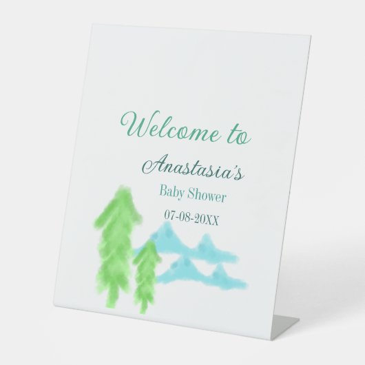 welcome to baby shower name blue green tree hill  台座サイン (正面)