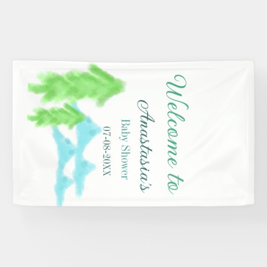 welcome to baby shower name blue green tree hill  横断幕 (横)