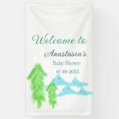 welcome to baby shower name blue green tree hill  横断幕 (縦)