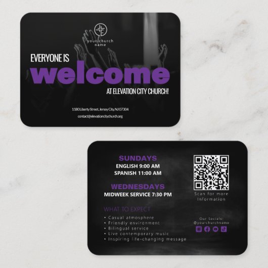 Welcome To Church Invitation Calling Card Template コーリングカード (正面/裏面)