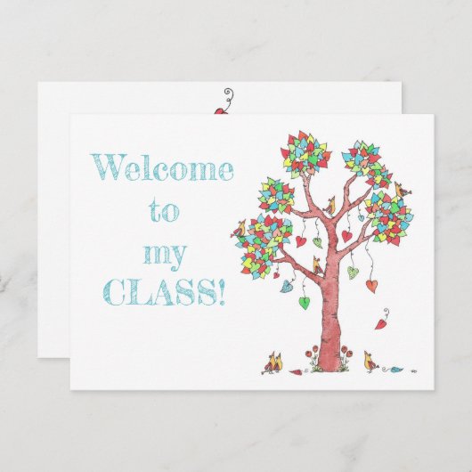 Welcome to Class TreeハートとBirds先生 ポストカード (正面/裏面)