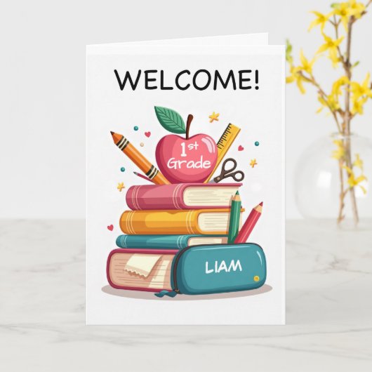 Welcome to First Grade from Teacher Personalize カード (黄色い花)