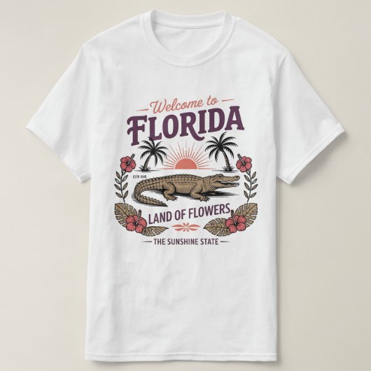 Welcome to Florida Alligator Sunshine State Est. Tシャツ (デザイン正面)