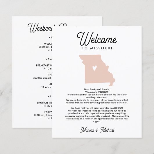 WELCOME TO MISSOURI Letter & Itinerary ANY COLOR (正面/裏面)