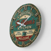 Welcome to Mom's Kitchen Vintage Coffee Farmhouse ラージ壁時計 (傾斜)