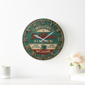 Welcome to Mom's Kitchen Vintage Coffee Farmhouse ラージ壁時計 (ホーム)
