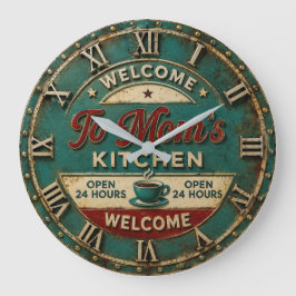 Welcome to Mom's Kitchen Vintage Coffee Farmhouse ラージ壁時計