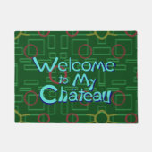 Welcome to My Chateau Blue Letters Green Door Mat ドアマット (正面)