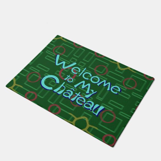 Welcome to My Chateau Blue Letters Green Door Mat ドアマット (アングル)