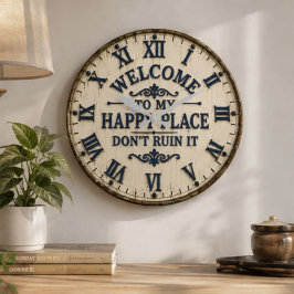 Welcome to My Happy Place Funny Home Decor ラージ壁時計