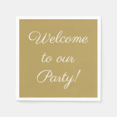 'Welcome to our パーティー'スクリプトエレガント文字金ゴールド スタンダードカクテルナプキン (正面)