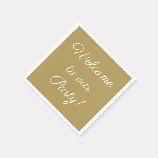 'Welcome to our パーティー'スクリプトエレガント文字金ゴールド スタンダードカクテルナプキン (角)
