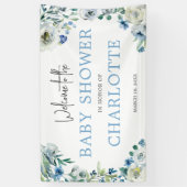 Welcome to Our Baby Shower エレガント Blueフローラ 横断幕 (縦)