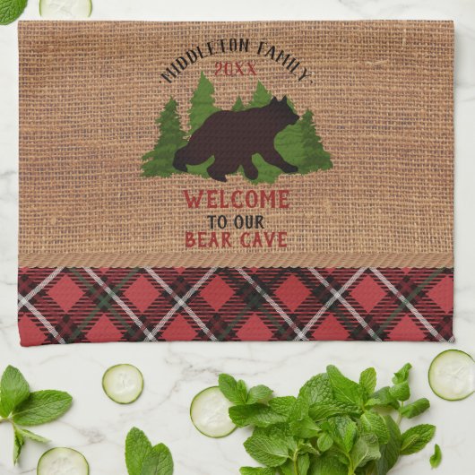 Welcome to our Bear Cave キッチンタオル (折り畳み)
