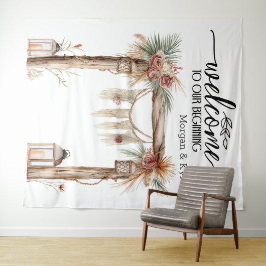 Welcome to Our Beginning – Rustic Wedding Backdrop タペストリー (インサイチュ(横))