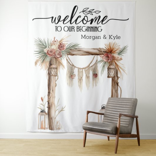Welcome to Our Beginning – Rustic Wedding Backdrop タペストリー (インサイチュ)