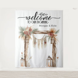 Welcome to Our Beginning – Rustic Wedding Backdrop タペストリー