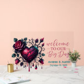 Welcome To Our Big Day Gothic Blackバラとハート アクリルサイン (ウェディング)
