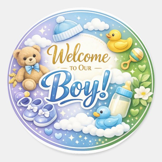 Welcome to Our Boy – Baby Shower Sticker ラウンドシール (正面)