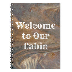 Welcome to Our Cabin Brown Woodgrain Photo Guest ノートブック