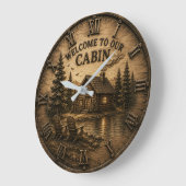  Welcome to Our Cabin Rustic Lake House ラージ壁時計 (傾斜)
